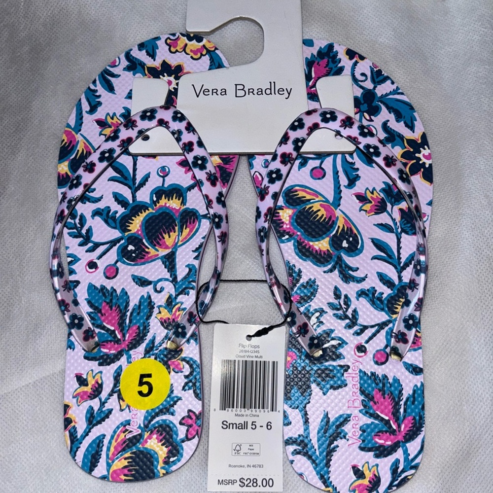 🌺Vera Cloud Vine Flip Flops Colorful Floral Print Summer Sandals New Size 5 6